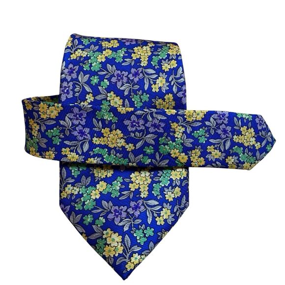 Cape Cod Neckwear 100% Silk Tie Vibrant Blue‎ Floral Print Spring Forget Me Not - Picture 3 of 9